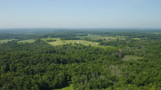 Holy Hill National Shrine of Mary, Wisconsin, USA, aerial view with reverse flight through spires to reveal Basilica, drone footage.