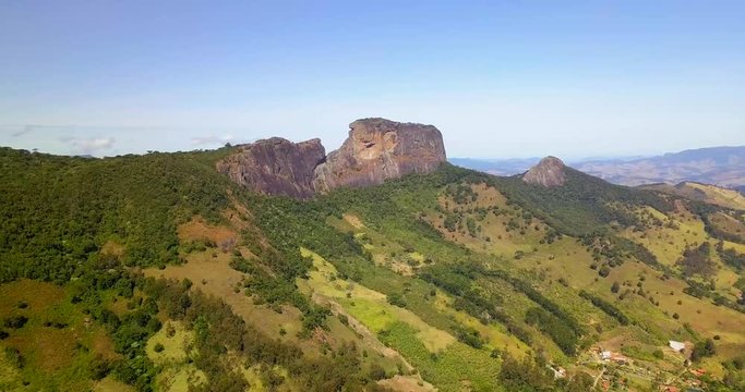 Pedra do Bau complex are rock formations in the Mantiqueira Mountains (Serra da Mantiqueira). Pan drone camera movement.