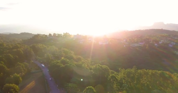 'Pedra do Bau' complex are rock formations in the Mantiqueira Mountains (Serra da Mantiqueira). Pan drone camera movement. View from 'Campos do Jordao'