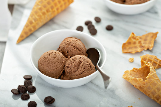 SImple Chocolate Ice Cream In A White Bowl