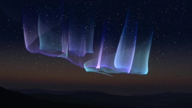 オーロラ光のカーテンと星空