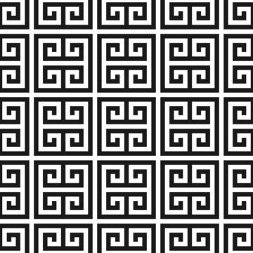 Seamless Inverse Black And White Vintage Ancient Greek Pattern Vector