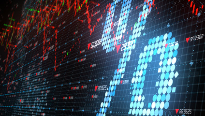 Low interest rates with global stock market down turn into a negative growth recession - 3D illustration rendering