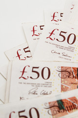 Fifty United Kingdom banknotes