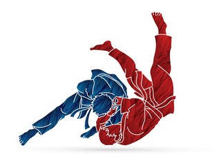 Judo action cartoon graphic vector