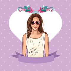 Pop art beautiful and young woman cartoon