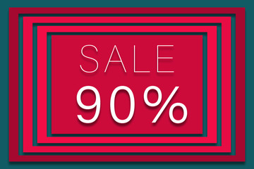 Word Sale in red frames with 90 %, voucher, discount, season sale, pomotion, comercial