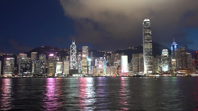 Hong Kong Skyscrapers at night. Hyperlapse 