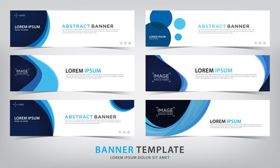 set of abstract blue banner template with wave theme, vector illustration