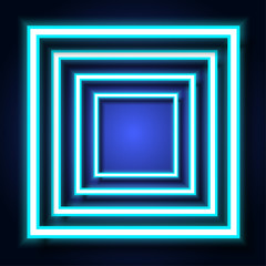 Blue neon light square frame on background. Vector illustration