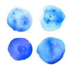 set of blue watercolor spots isolated on white background