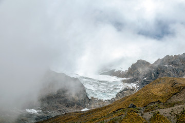 Mountains in clouds at Abra Mariano Llamoja, pass between Yanama and Totora, The Choquequirao trek, Peru