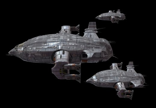 Spaceships isolated on a black background 3d illustration