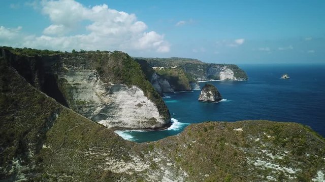 Beautiful Drone shot of the Cliffs right above KelingKing beach on the island of Nusa Penida, Indonesia.