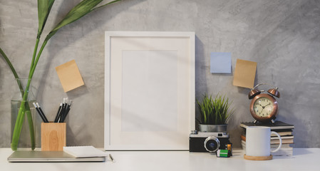 Mock up frame and copy space with office supplies