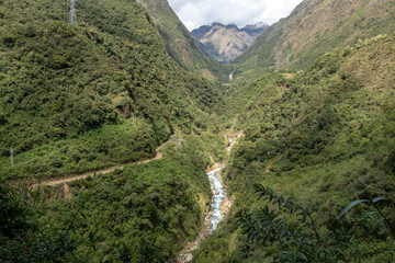Fototapeta na wymiar The Santa Teresa River in green lush valley of Andes mountains, Peru