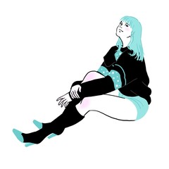 座っている若い女性