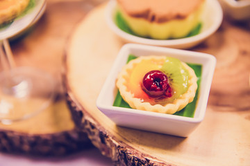 Close-up Fruit Tart in a cup,Cupcake and Sweets for take a break the meeting.
