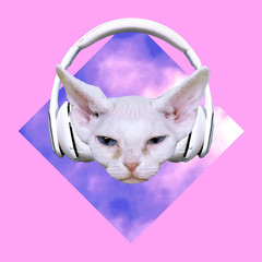Fashion Minimal art collage.  White Kitty Dj music vibes