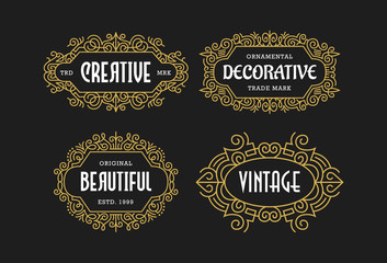 Beautiful Set Vintage Ornament Frames Exclusive Line Art Minimalist Badges Luxury Label Design Elements