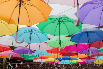 Fototapeta na wymiar Colorful raise an umbrella, decorative outdoor.