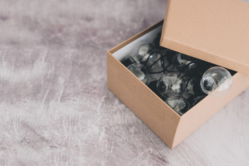 open box with miniature lightbulb going out of it