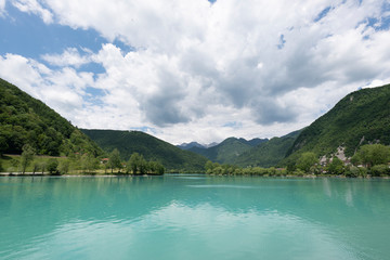 Calm and beautiful lake in Most na Soci village, Slovenia EU