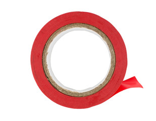 Top view of red plastic duct tape isolated on white