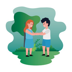 cute girl and boy children with hairstyle and casual clothes