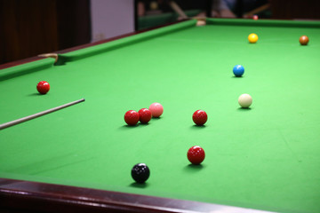 snooker ball on the green snooker table.