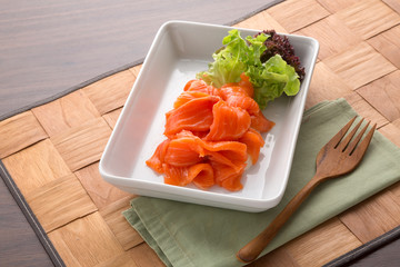 Raw fresh salmon cut serve in plate