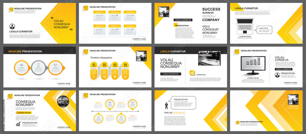 Wall mural presentation and slide layout background. design yellow and orange gradient arrow template. use for 