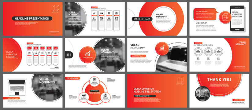 Presentation And Slide Layout Background. Design Red Gradient Circle Template. Use For Business Annual Report, Flyer, Marketing, Leaflet, Advertising, Brochure, Modern Style.