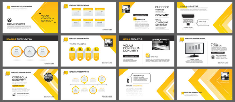 Presentation and slide layout background. Design yellow and orange gradient arrow template. Use for business annual report, flyer, marketing, leaflet, advertising, brochure, modern style.