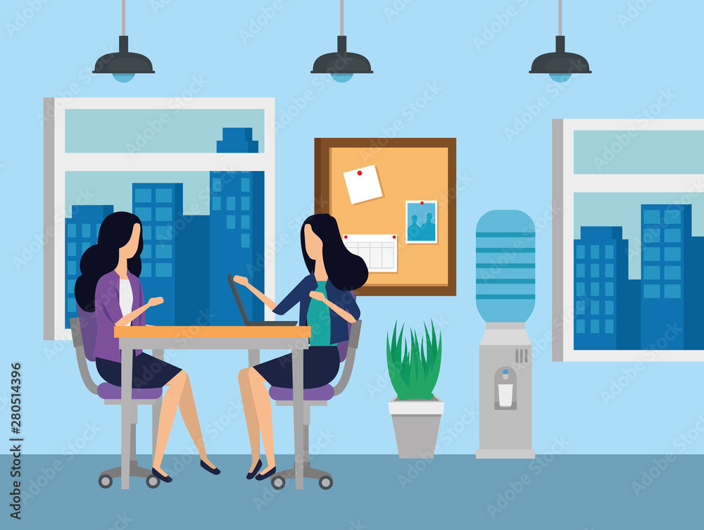 Canvas Prints businesswomen sitting in the chairs with desk and noteboard