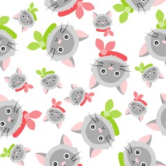 cat Christmas theme seamless pattern   illustration in flat design.