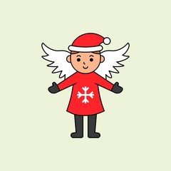 cute fairy Christmas wings editable outline illustration in flat design.