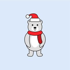 snow bear winter Christmas flat design editable outline illustration.