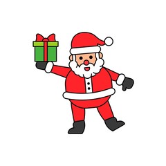 Santa Claus carry gift box in hand flat icon. Editable stroke