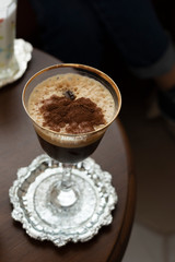 Cold fresh coffee serve in beautiful wine glass