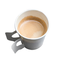 Hot coffee in disposable cup ready to drink isolated on background