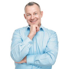 Portrait of handsome middle-aged man on white background