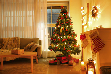 Beautiful interior of room decorated for Christmas