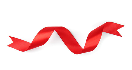 Red satin ribbon on white background