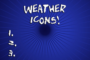 Word writing text Weather Icons. Business photo showcasing Plotted on a synoptic chart used for weather forecasting Sunburst Beam Explosion Radial Lines Spokes Shaded Center Geometric Design