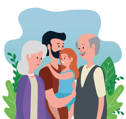 old woman and man couple with their son and granddaughter