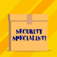 Writing note showing Security Specialist. Business concept for specializes in the security of showing assets or systems