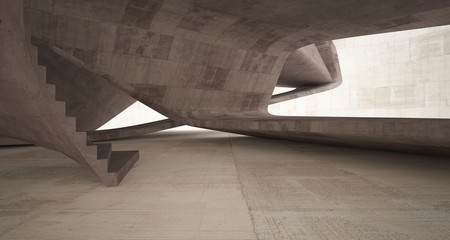 Abstract architectural brown and beige concrete smooth interior of a minimalist house. 3D illustration and rendering