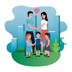 cute woman and man couple with their daughters and son