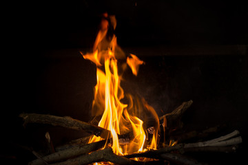 orange flame of a bbq fire, braai fire